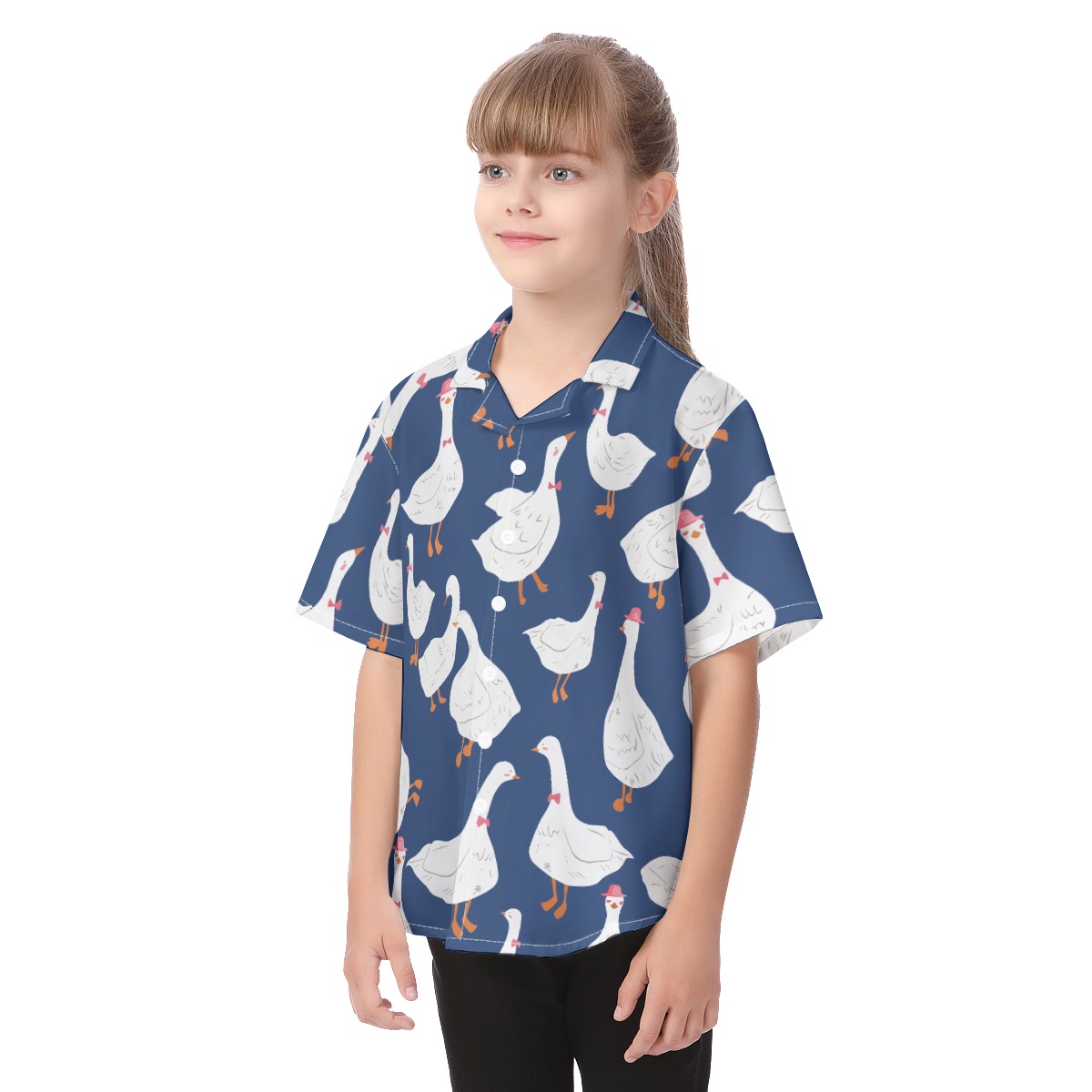 Funny Goose Blue Hawaiian Shirt For Kids