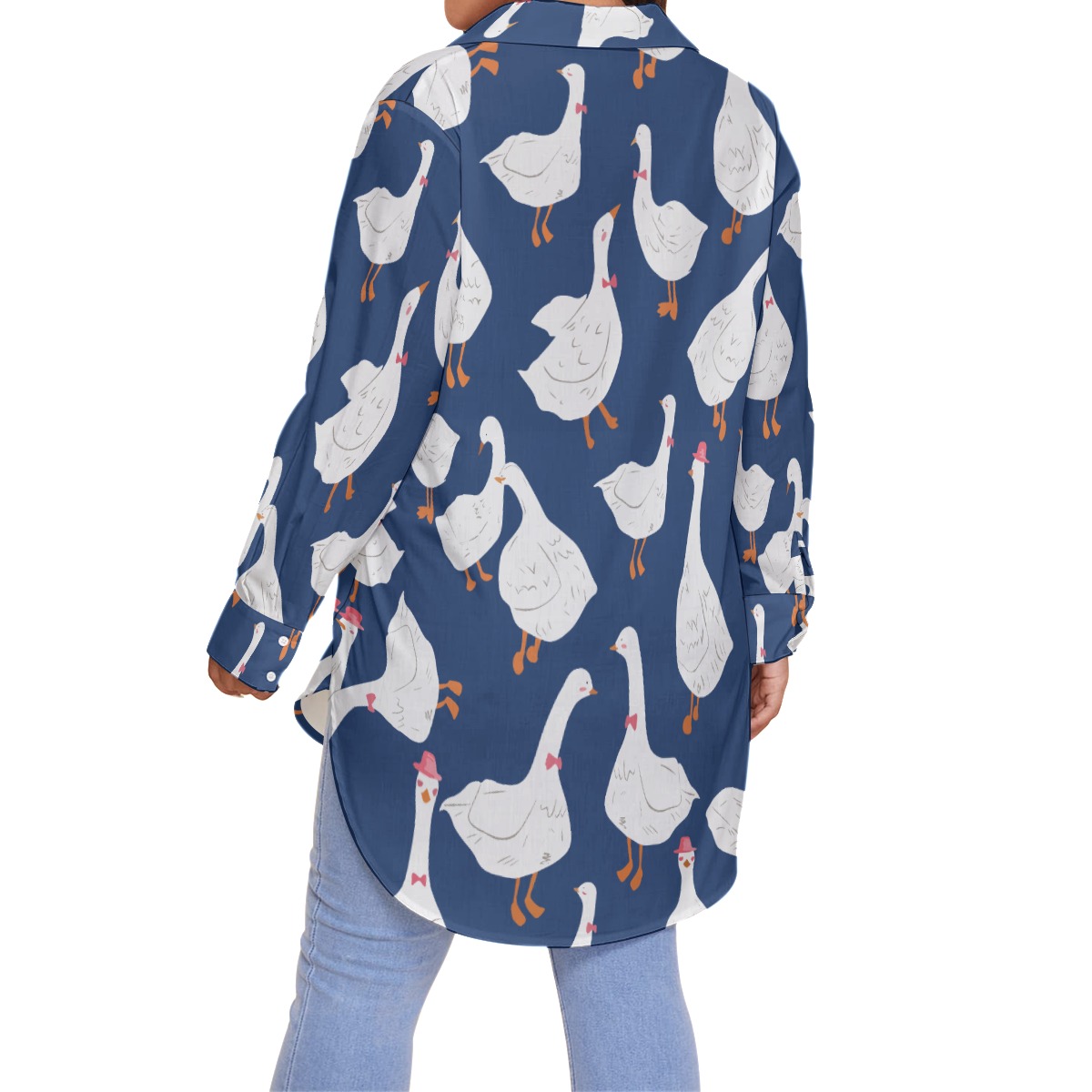 Women's Goose Blue Oversized Aloha Shirt