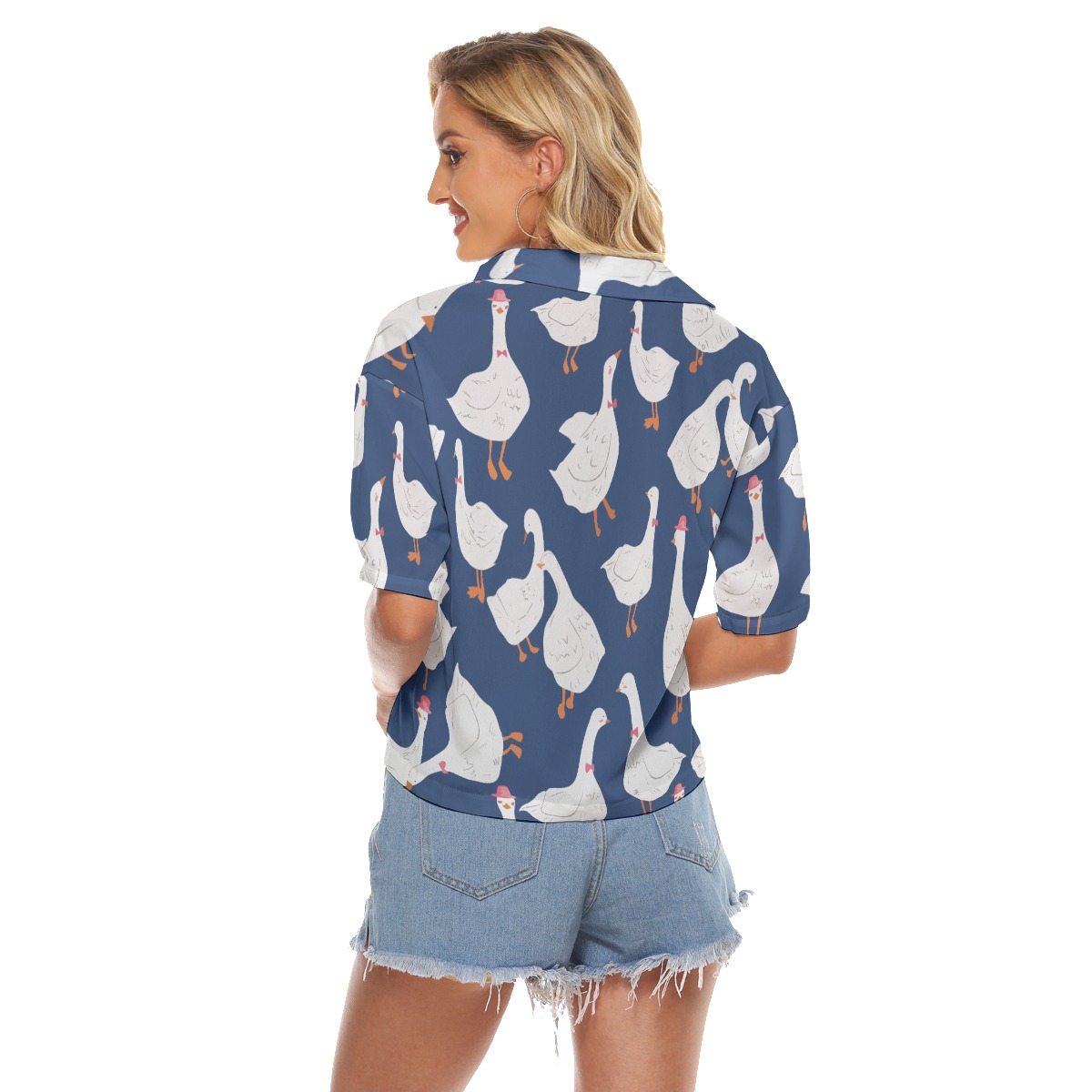 Women's Lively Goose Blue Cropped Hawaiian Shirt