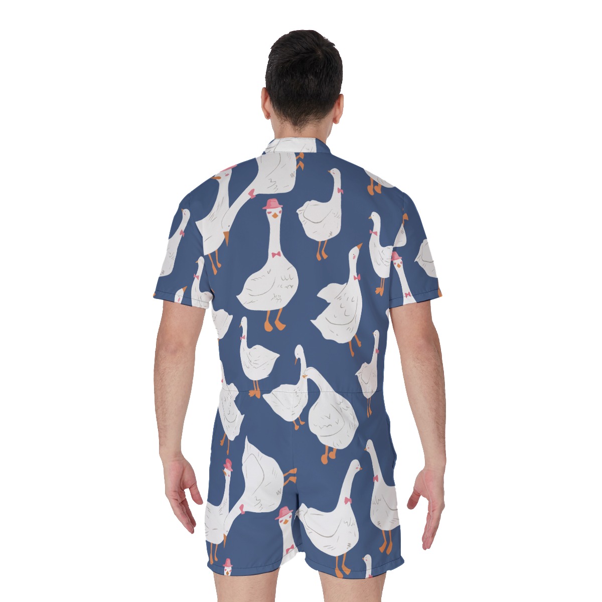 Men's Cute Goose Blue Aloha Romper