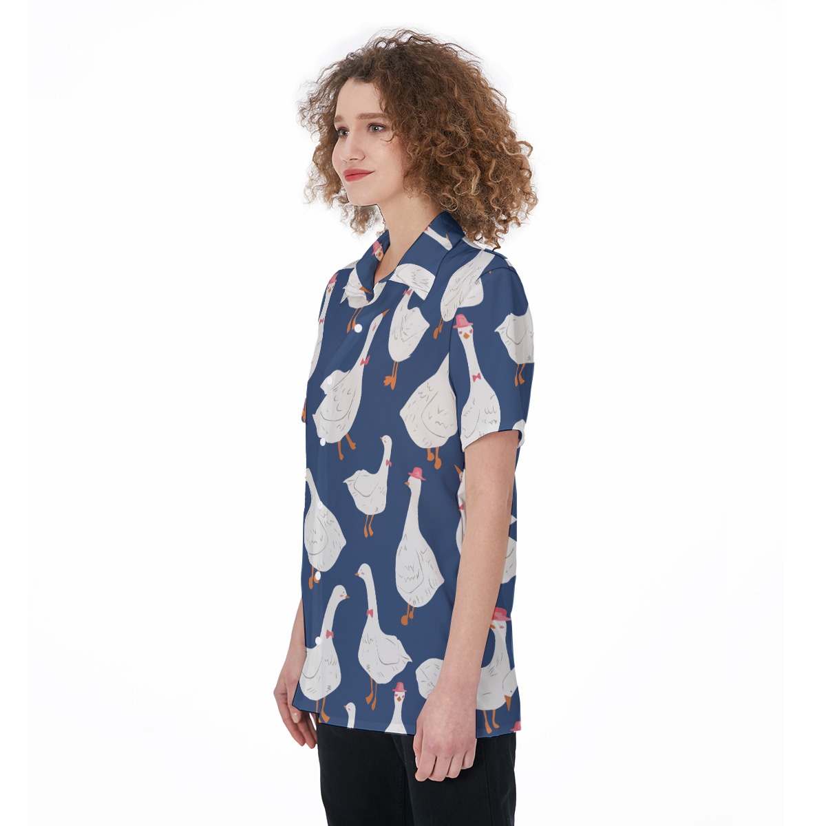 Women's Lovely Goose Blue Hawaiian Shirt