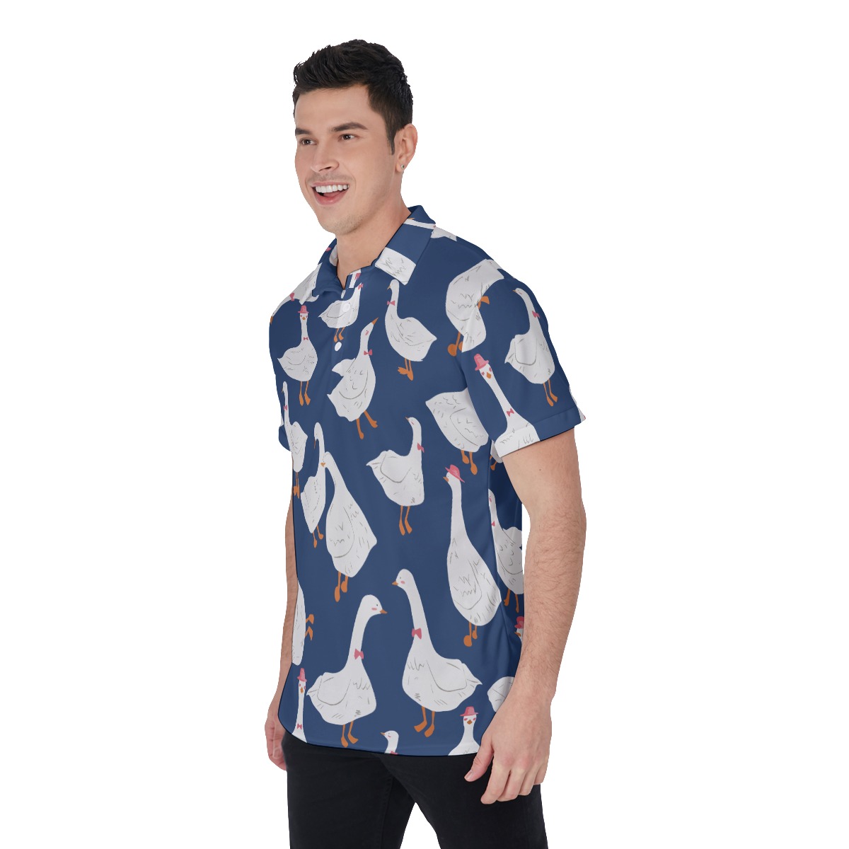 Lovely Goose Blue Polo Hawaiian Shirt For Men