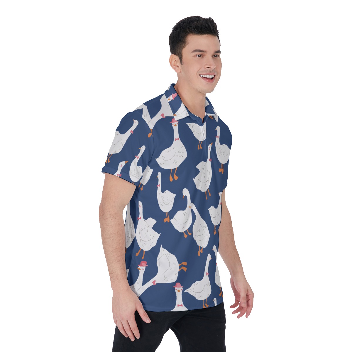 Lovely Goose Blue Polo Hawaiian Shirt For Men