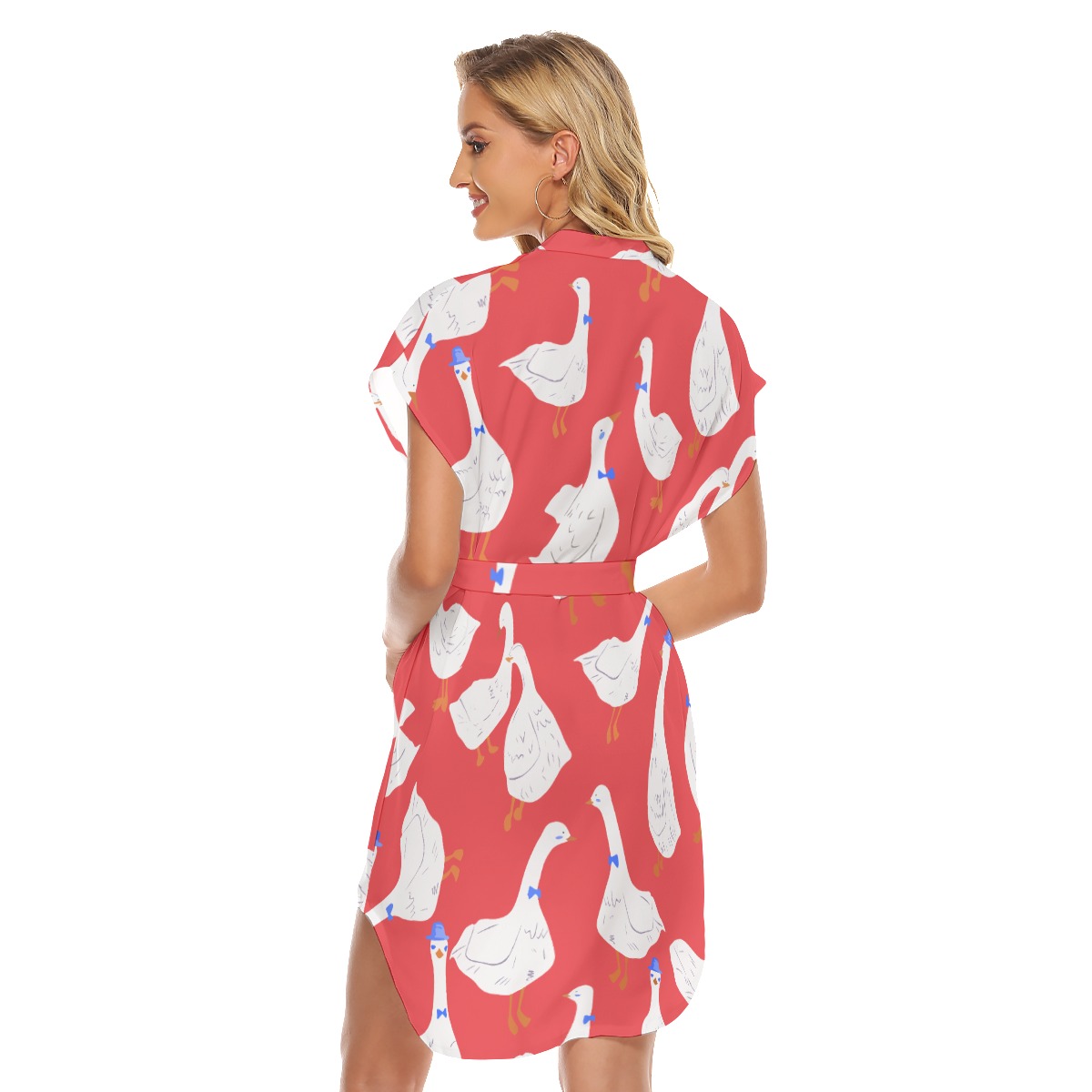 Goose Red Tropical Hawaiian Dress With Tie