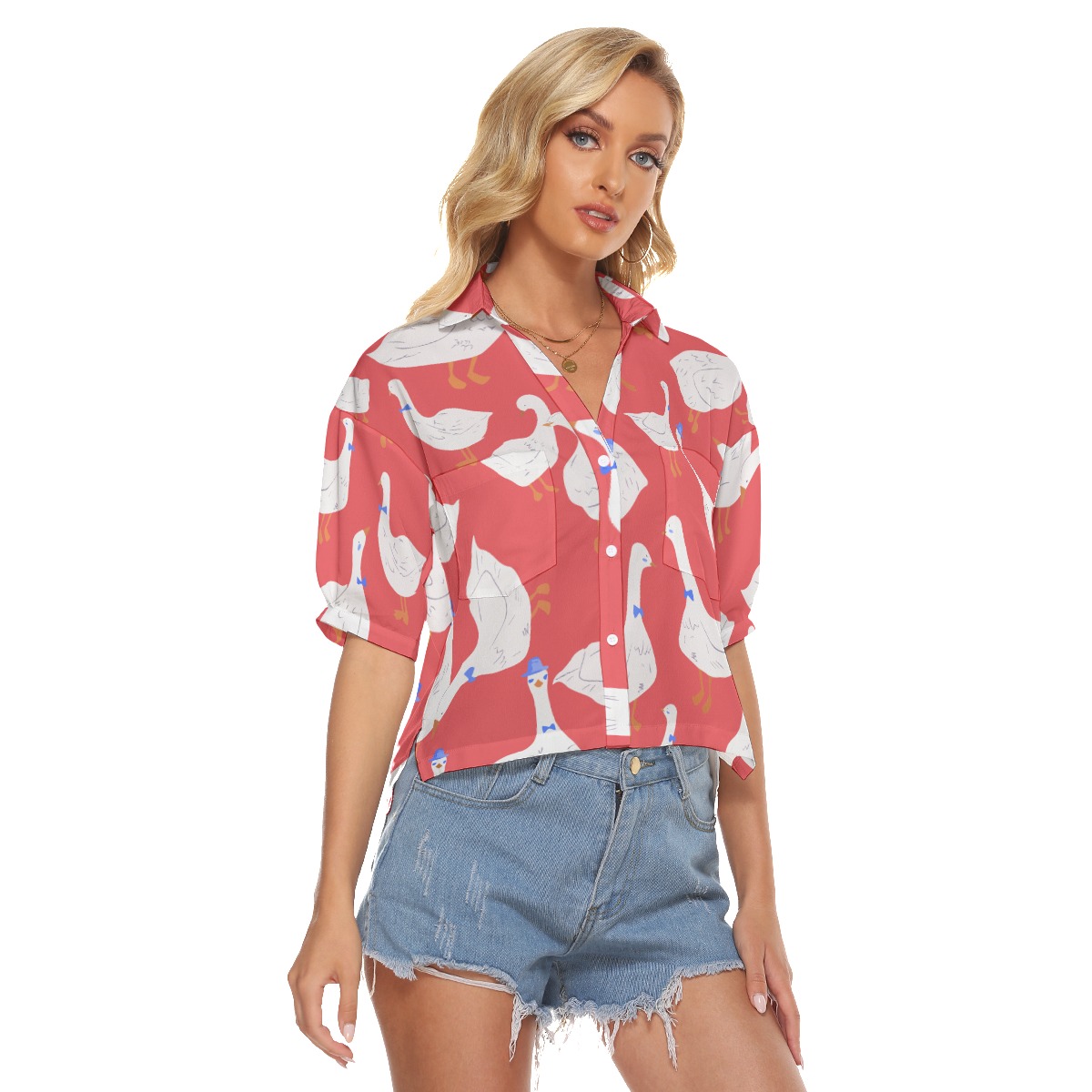 Women's Cute Goose Red Hawaiian Crop Top