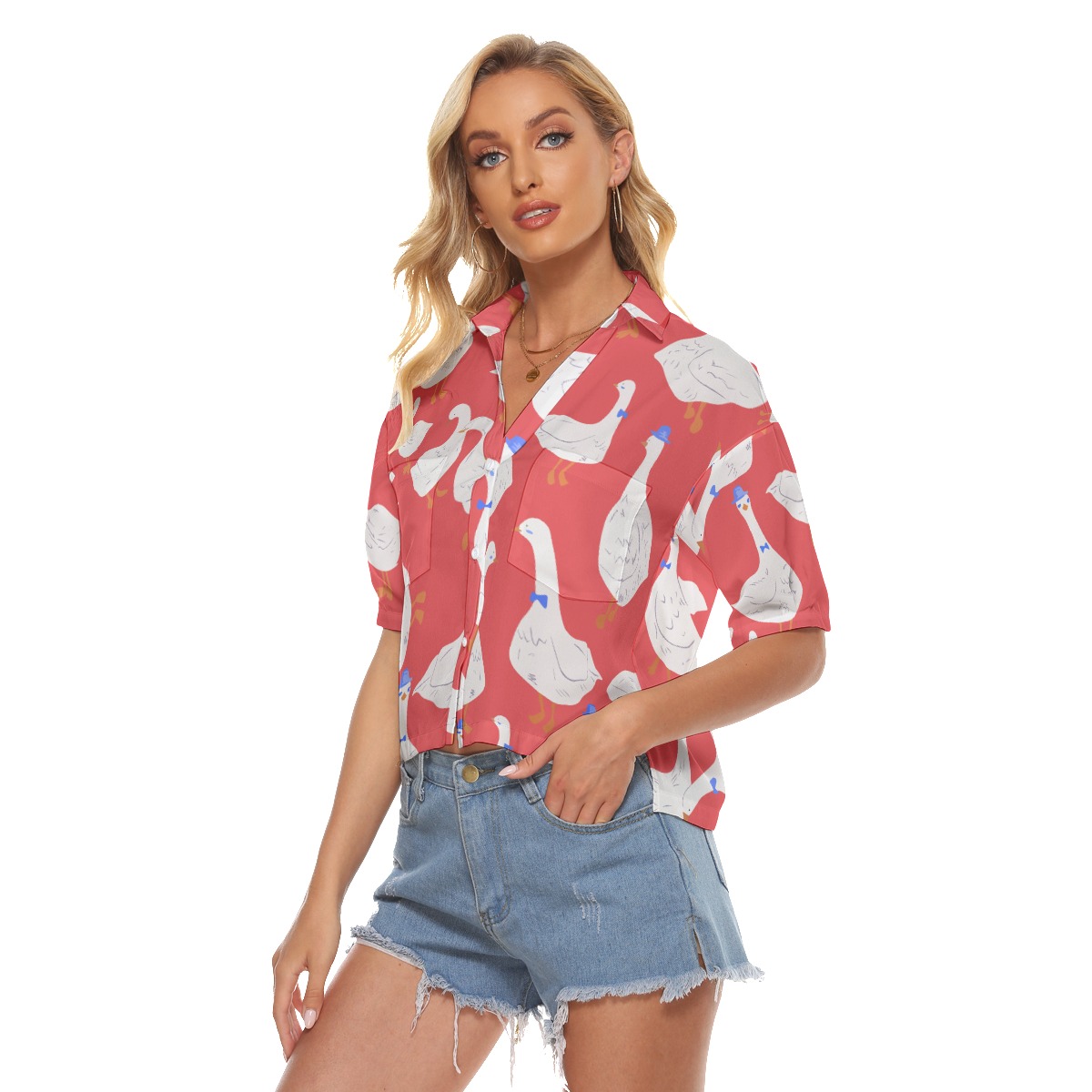 Women's Cute Goose Red Hawaiian Crop Top