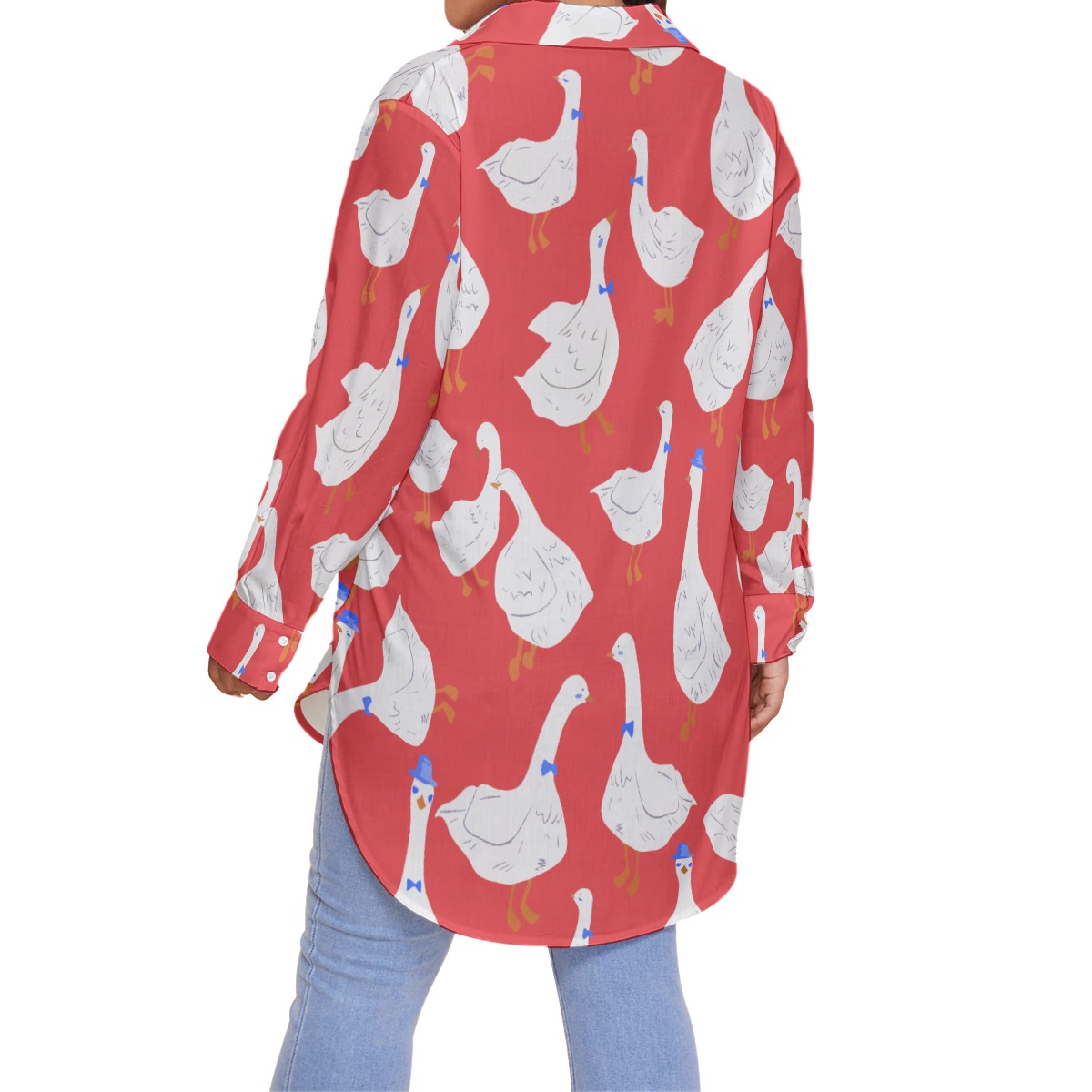 Women's Goose Red Oversized Hawaiian Shirt