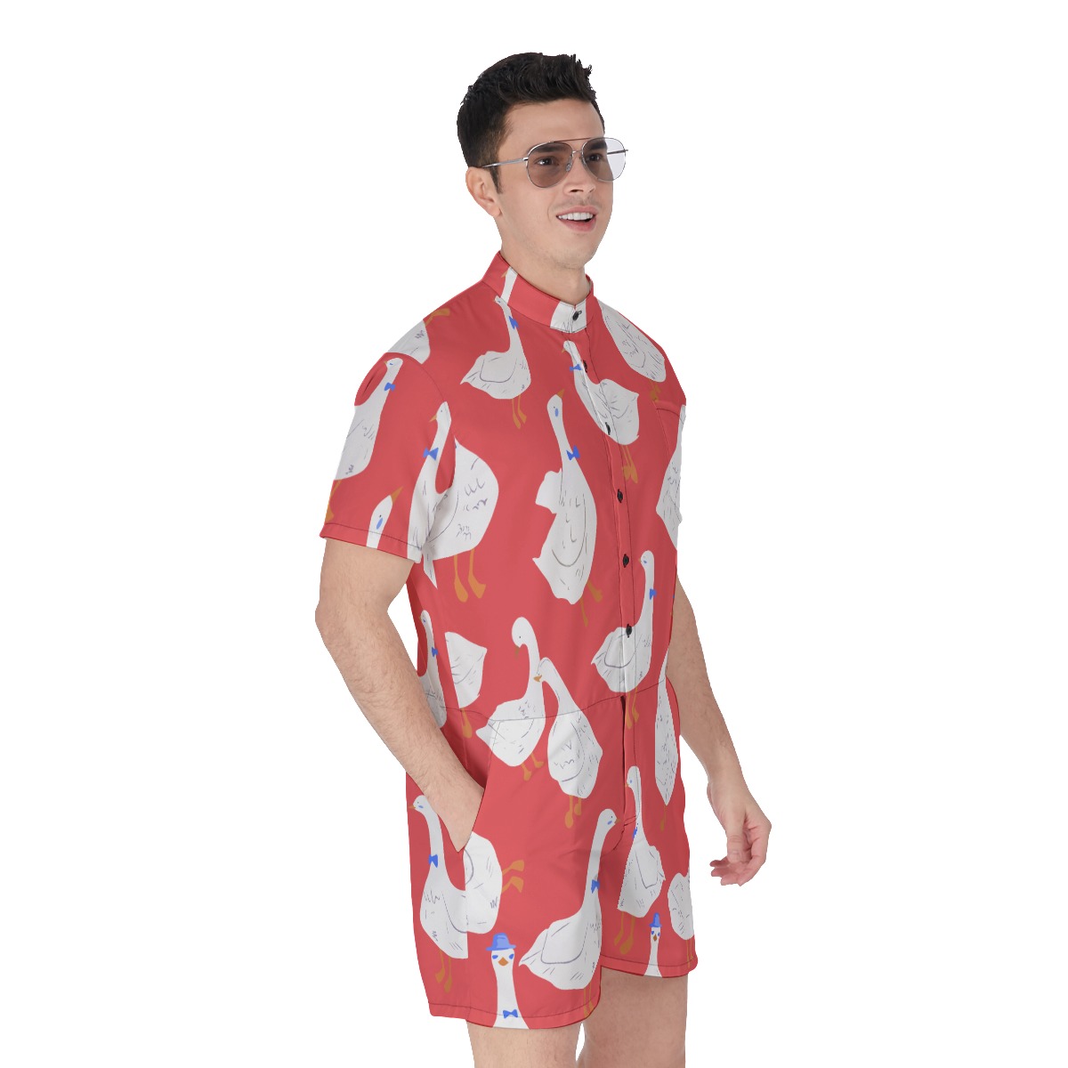 Fun Goose Red Hawaiian Romper For Men