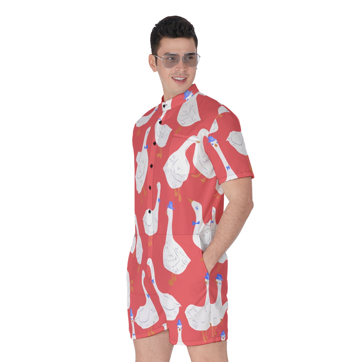 Fun Goose Red Hawaiian Romper For Men