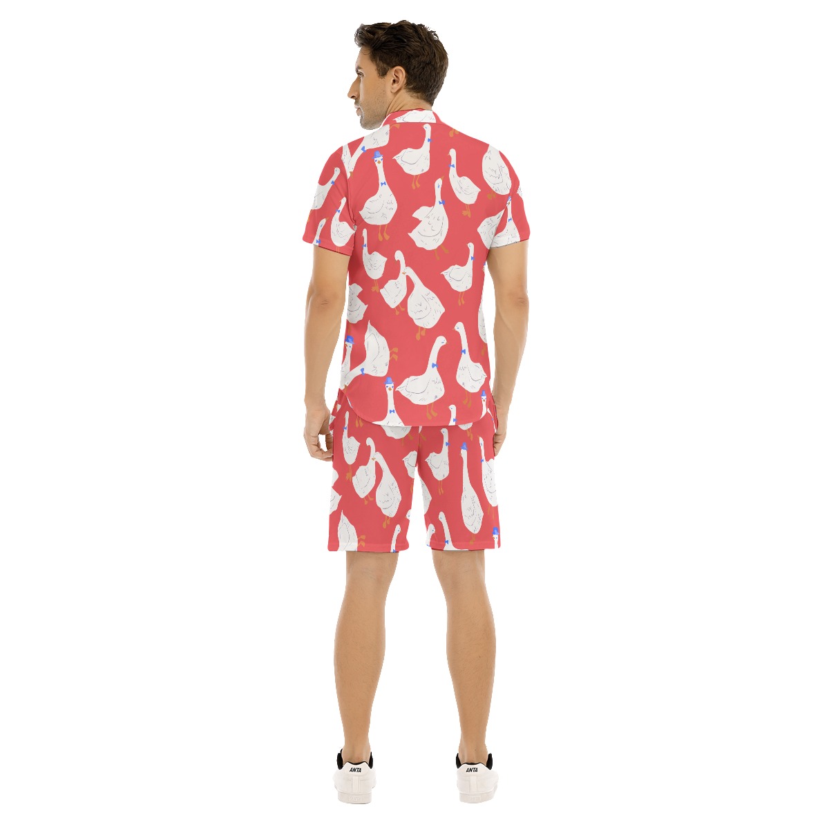 Men's Cute Goose Red Aloha Shirt And Shorts Set