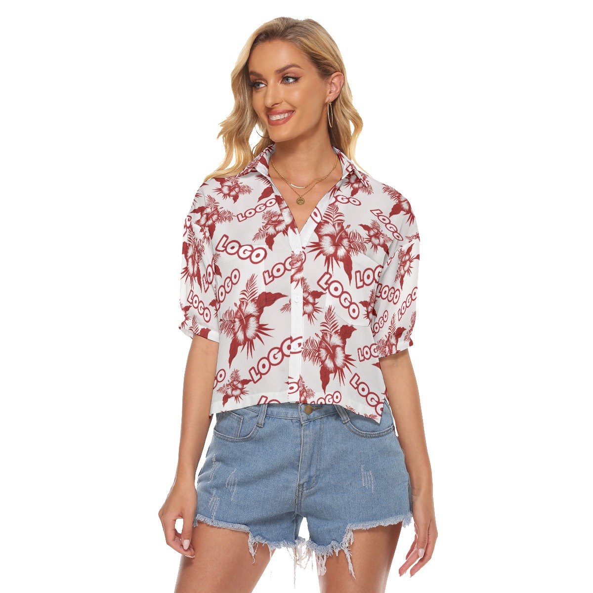Women's Hawaiian Cropped Top With Custom Logo - variant image 1