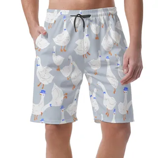 Men's White Goose Hawaiian Beach Shorts
