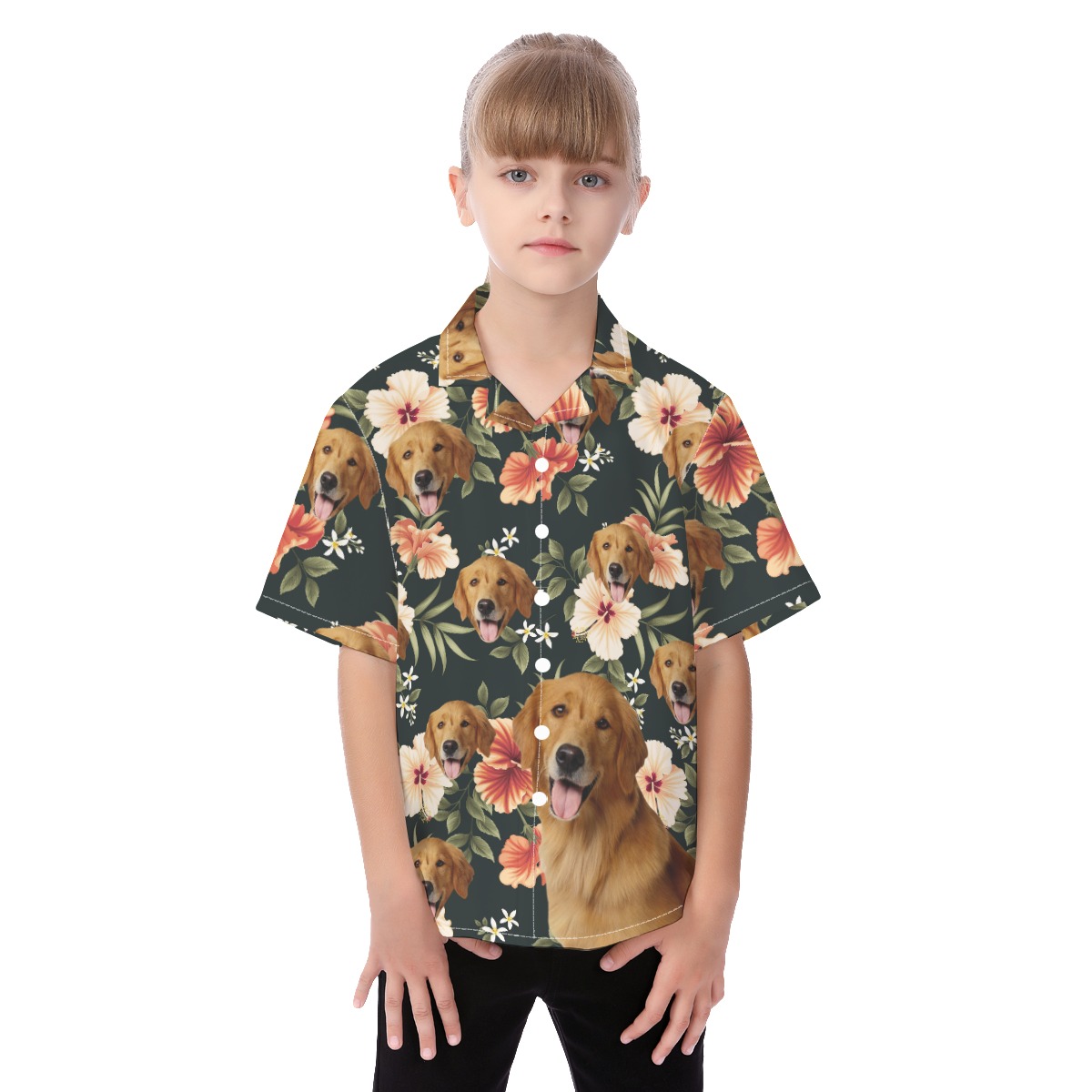 Cool Kid's Button Up Shirt With Dog Face - variant image 1