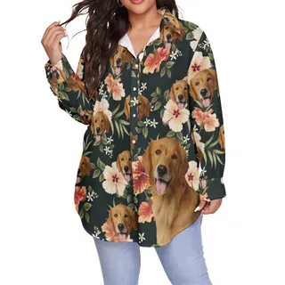 Funny Plus Size Hawaiian Shirt With Dog Face