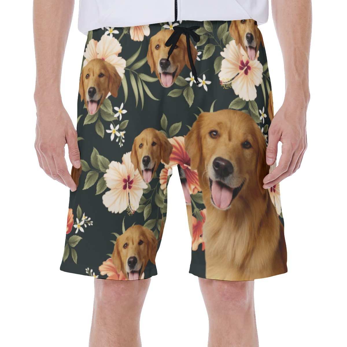 Black Hawaiian Swim Trunks With Dog Face - variant image 1