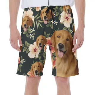 Black Hawaiian Swim Trunks With Dog Face
