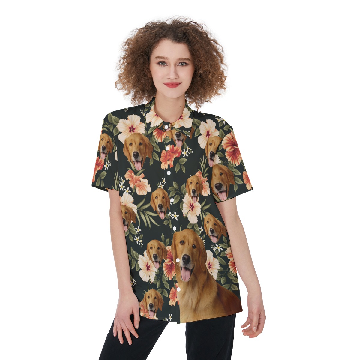 Black Button Up Shirt With Dog Face - variant image 1