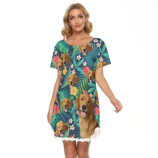 Lace Edge Hawaiian Dress With Dog Face