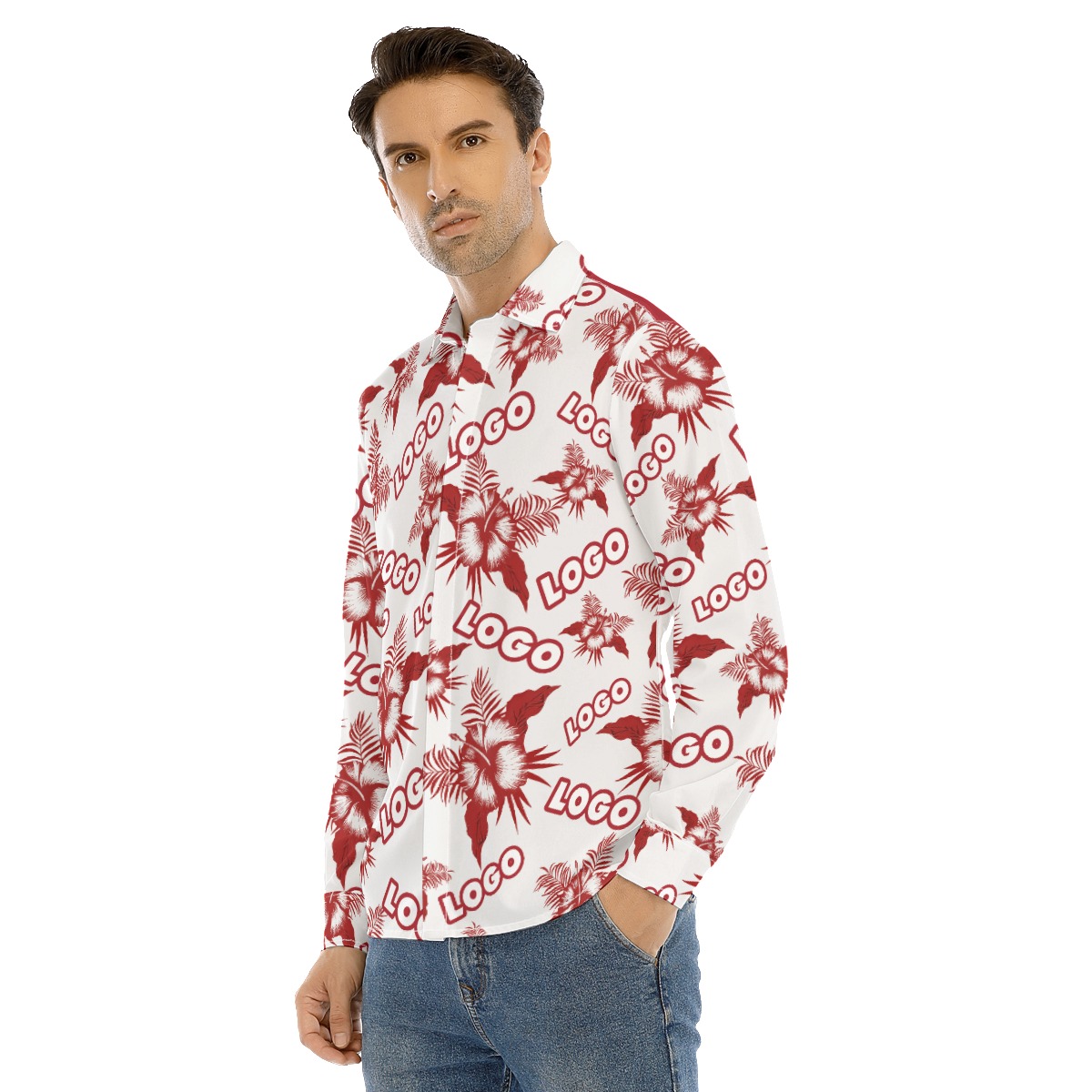 Long Sleeve Hawaiian Shirt With Logo