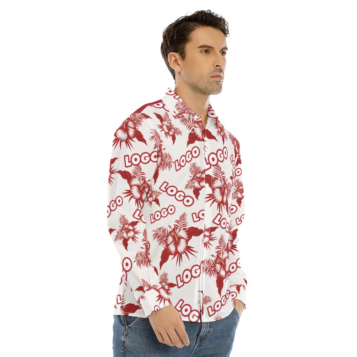 Long Sleeve Hawaiian Shirt With Logo