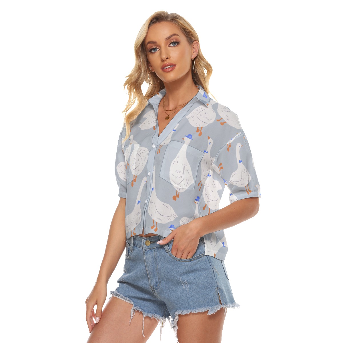 White Goose Hawaiian Crop Top For Women