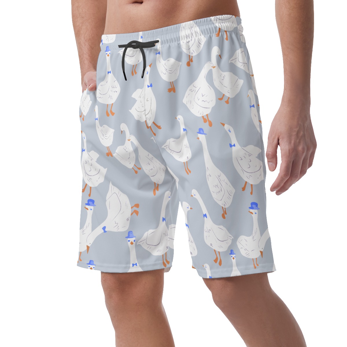 Men's White Goose Hawaiian Beach Shorts