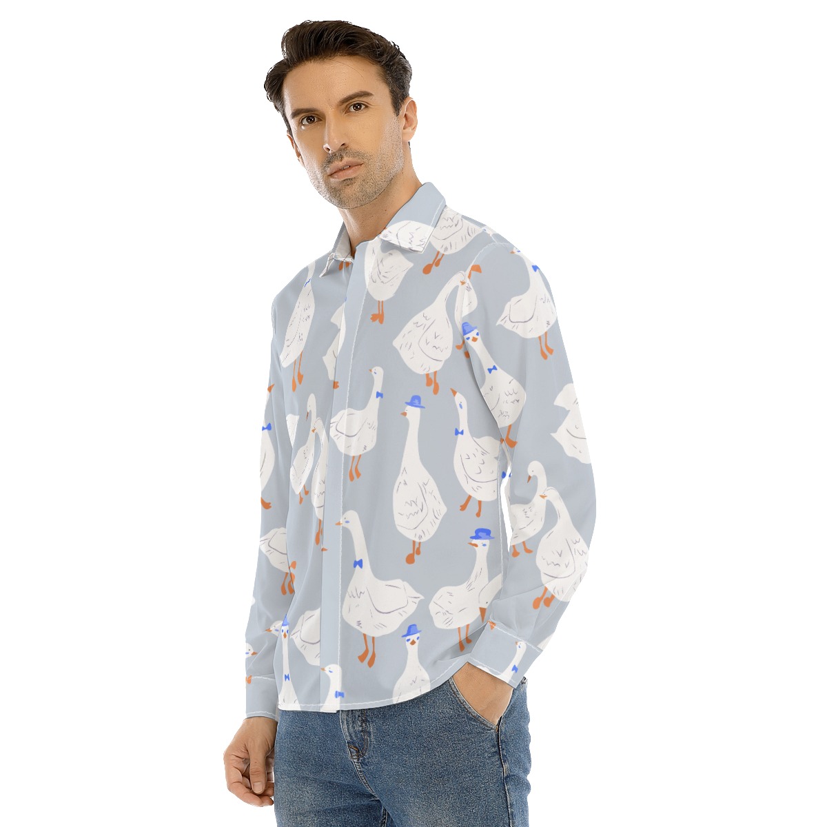 Funny Goose Long Sleeve Hawaiian Shirt For Men