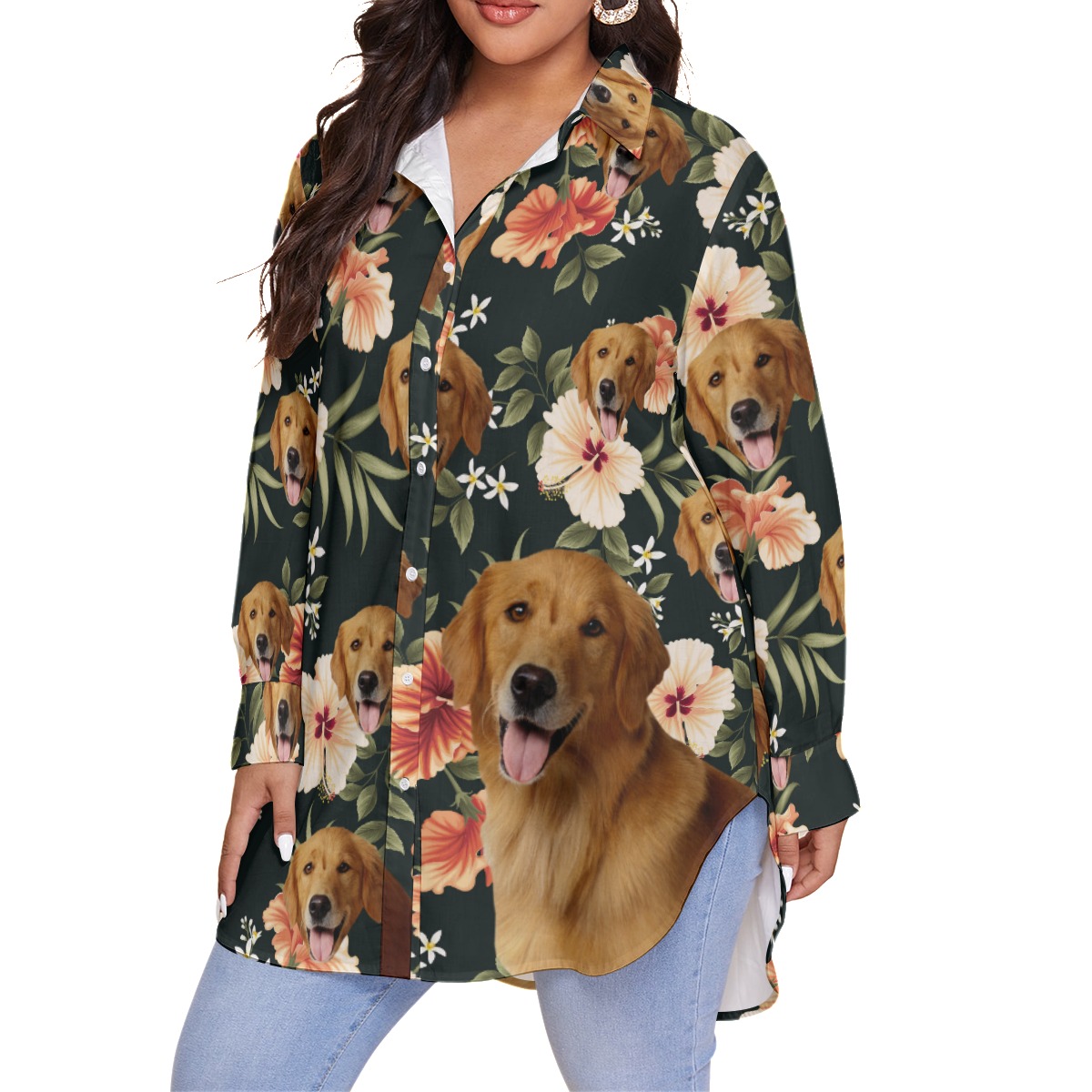 Funny Plus Size Hawaiian Shirt With Dog Face