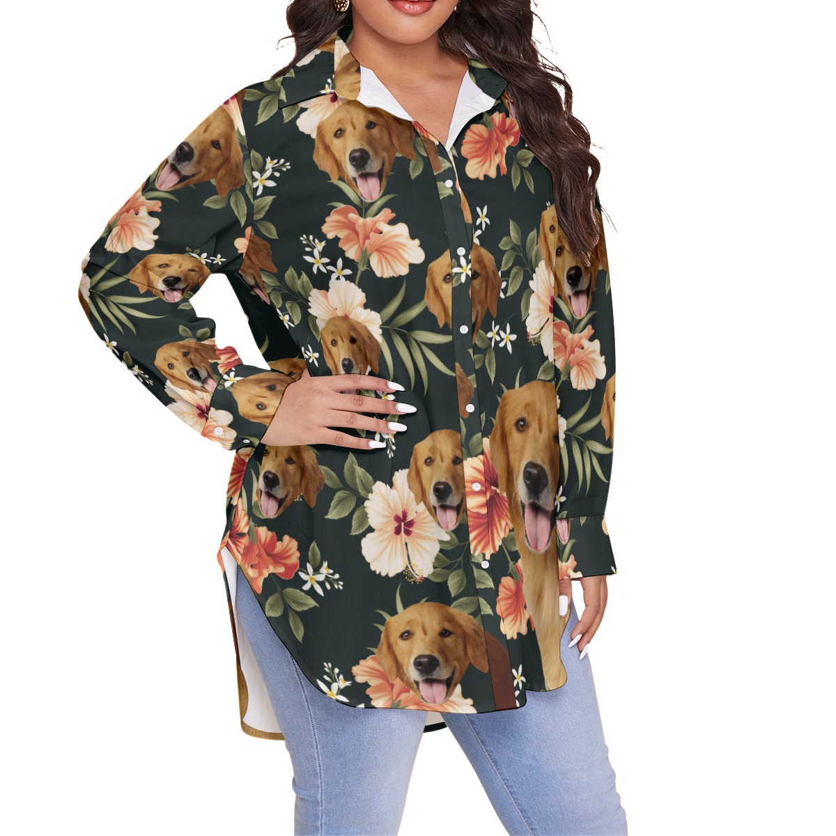 Funny Plus Size Hawaiian Shirt With Dog Face