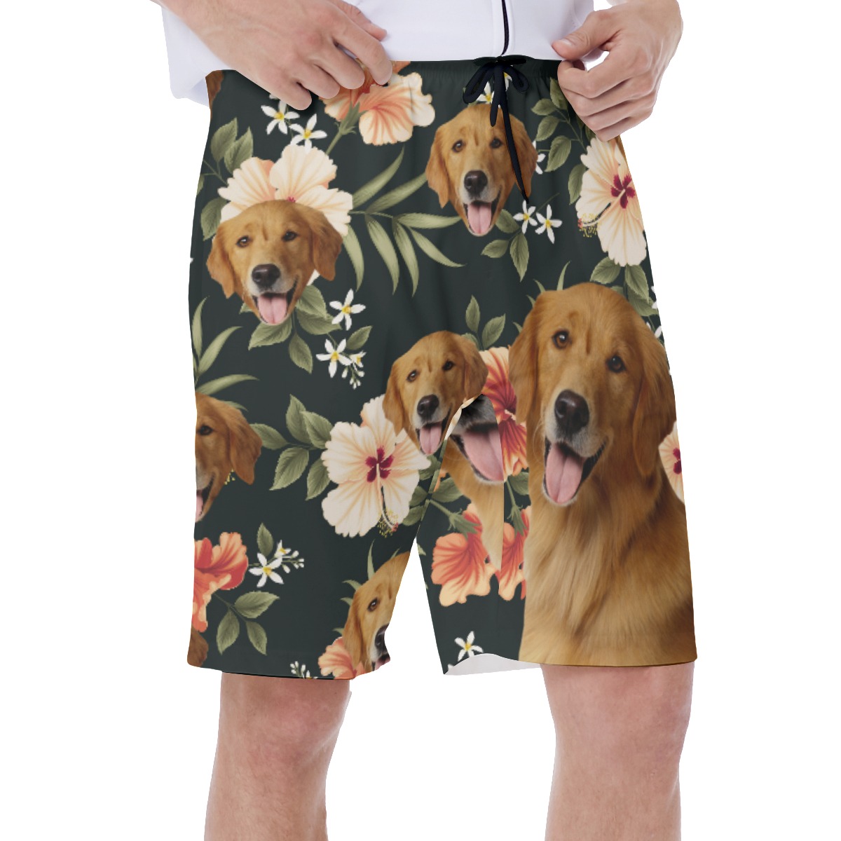 Black Hawaiian Swim Trunks With Dog Face
