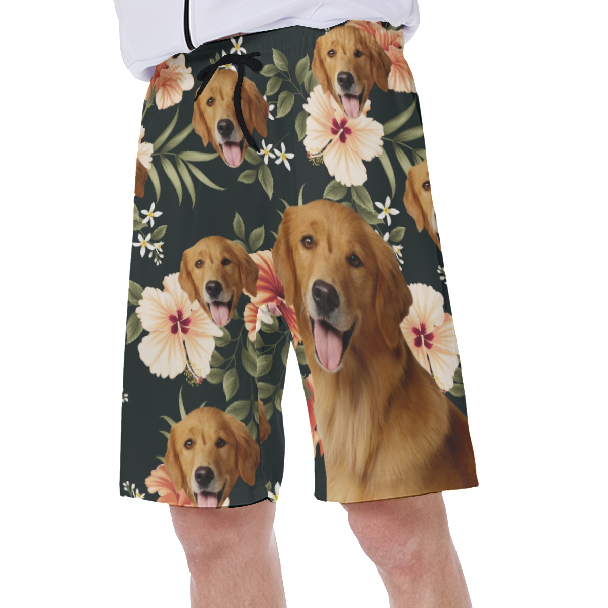 Black Hawaiian Swim Trunks With Dog Face