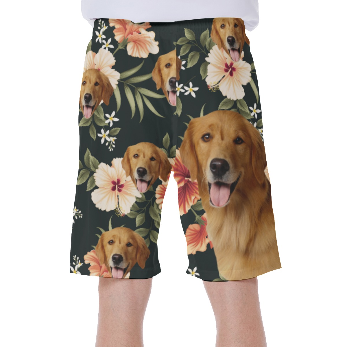 Black Hawaiian Swim Trunks With Dog Face