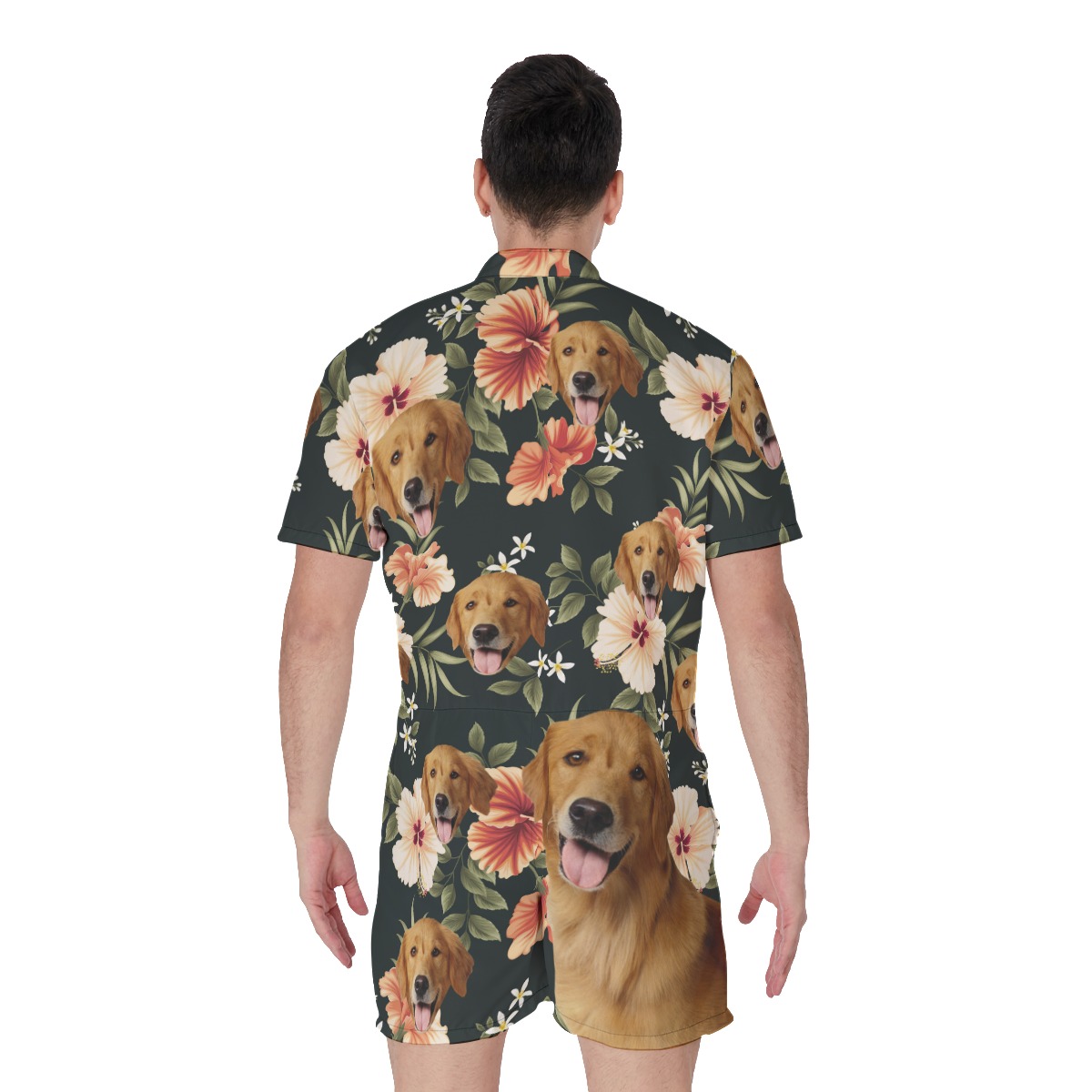 Black Hawaiian Men's Romper With Custom Dog Face