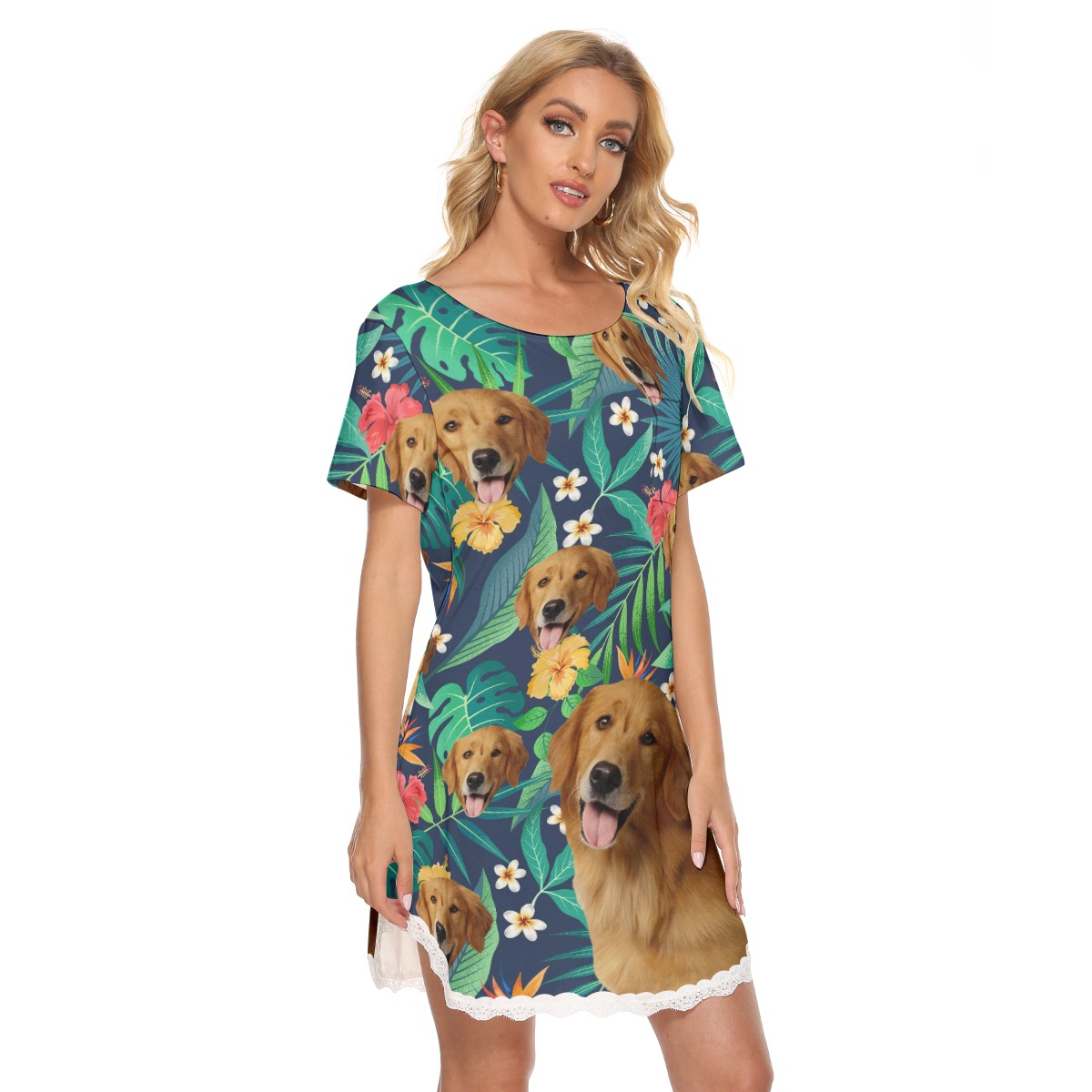 Lace Edge Hawaiian Dress With Dog Face