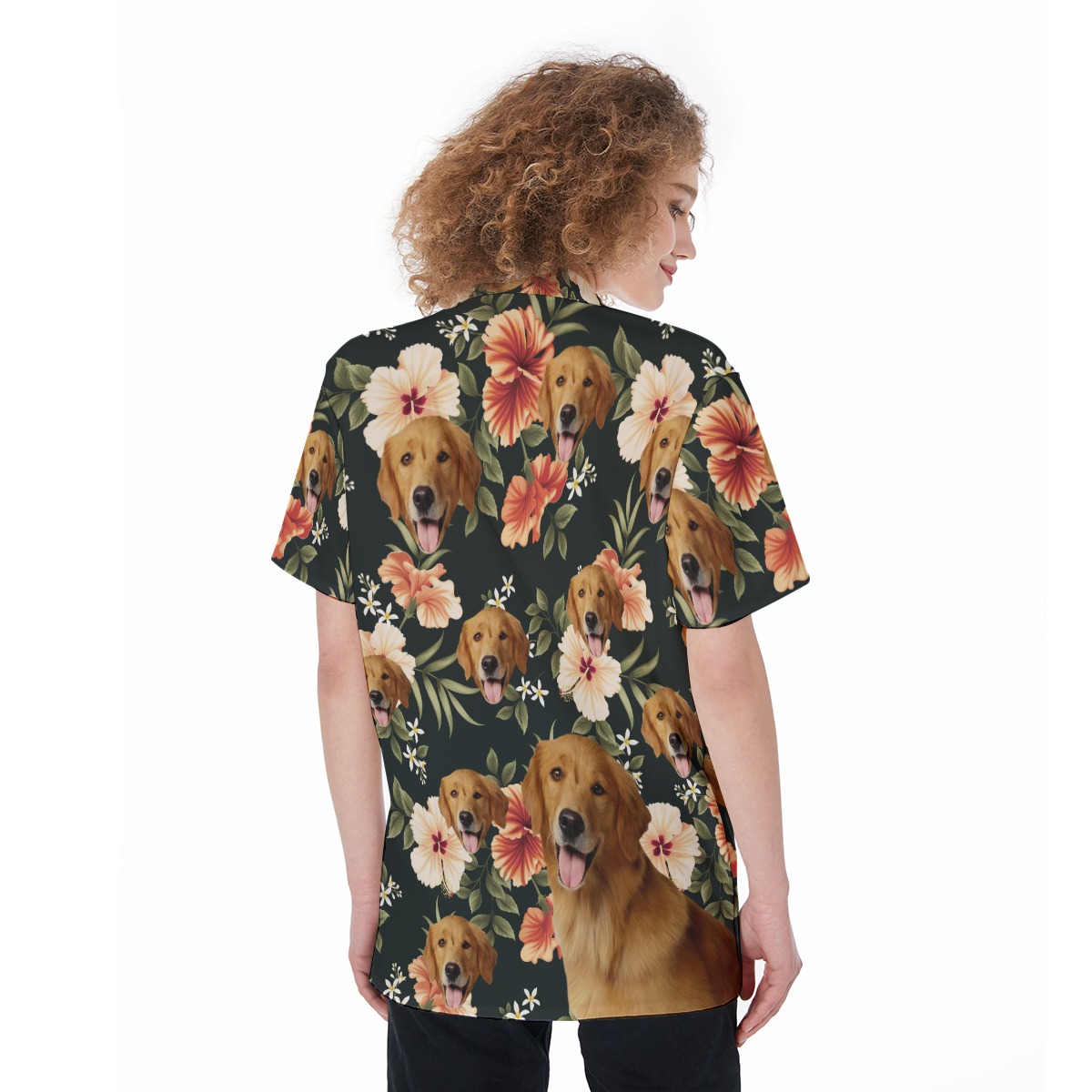 Black Button Up Shirt With Dog Face