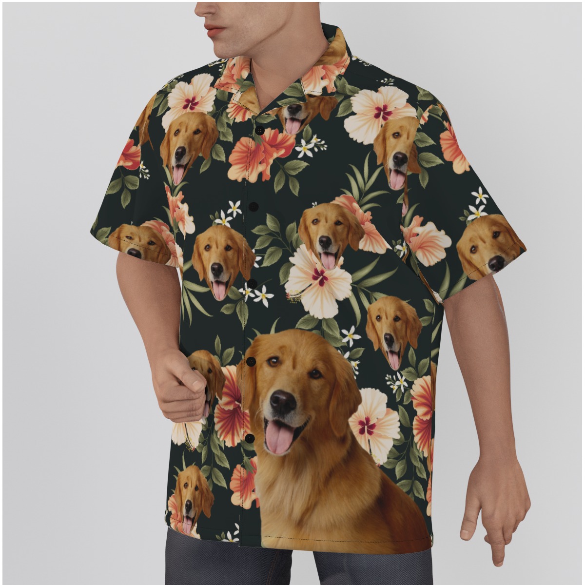 Black Hawaiian Shirt With Custom Dog Face