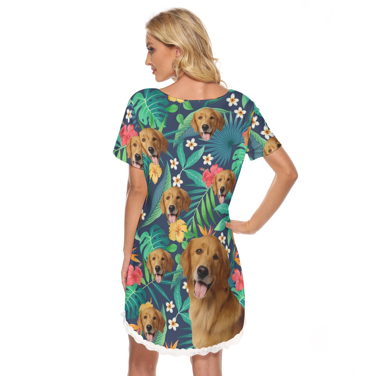 Lace Edge Hawaiian Dress With Dog Face