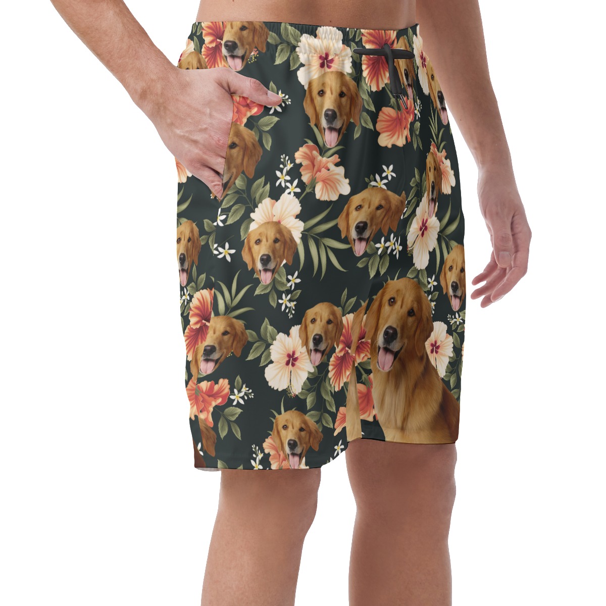 Black Hawaiian Shorts With Dog Face