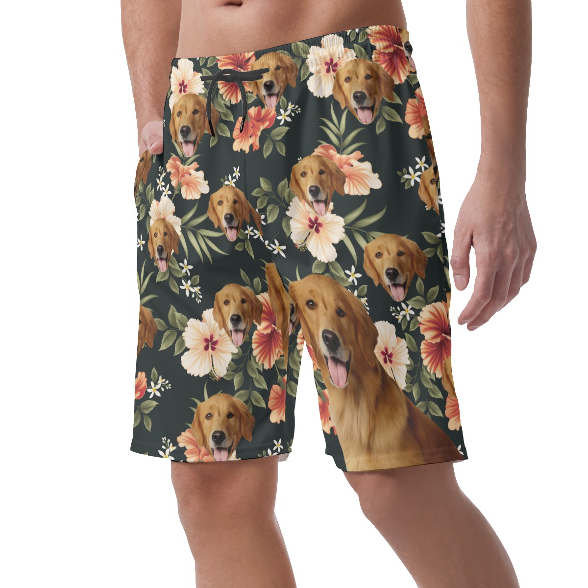 Black Hawaiian Shorts With Dog Face