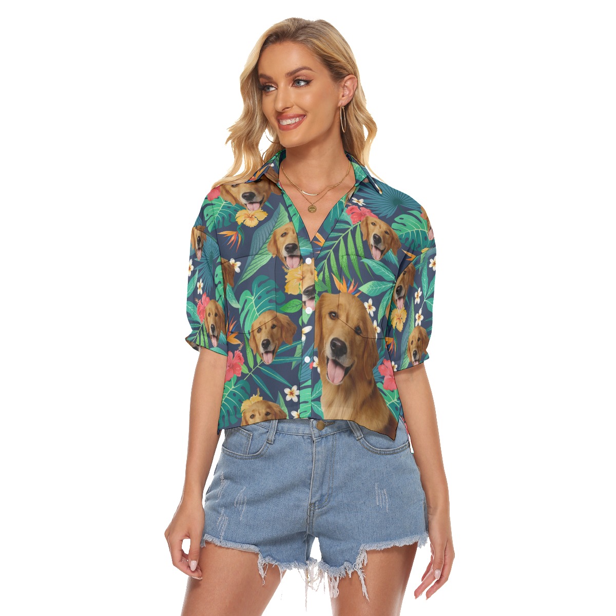 Custom Dog Face Women's Cropped Shirt - variant image 1