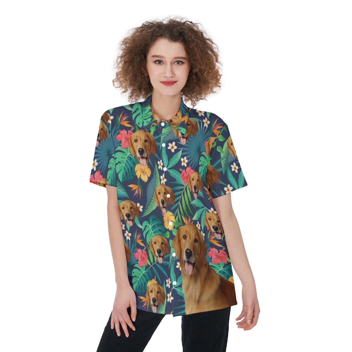 Custom Dog Face Women's Hawaiian Shirt - variant image 1