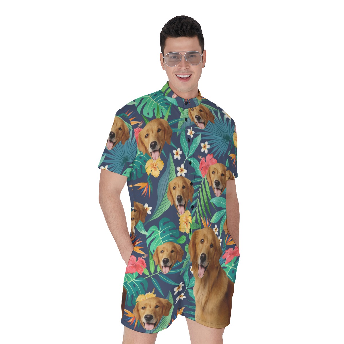 Custom Tropical Hawaiian Romper With Dog Face - variant image 1