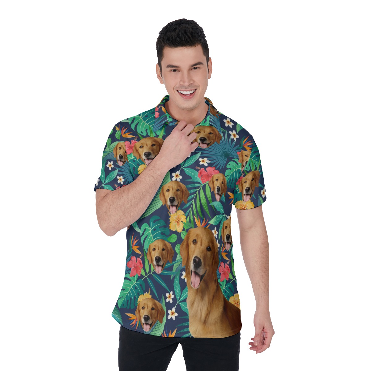 Custom Tropical Polo Shirt With Dog Face - variant image 1
