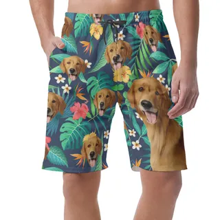 Custom Tropical Hawaiian Shorts With Dog Face