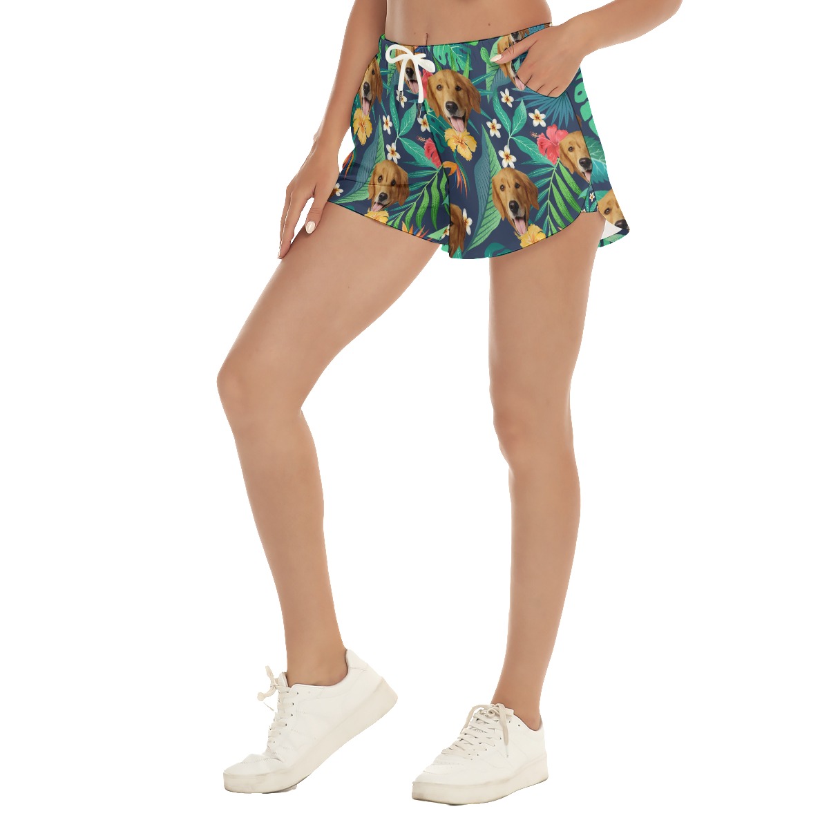 Custom Hawaiian Women's Shorts With Dog Face