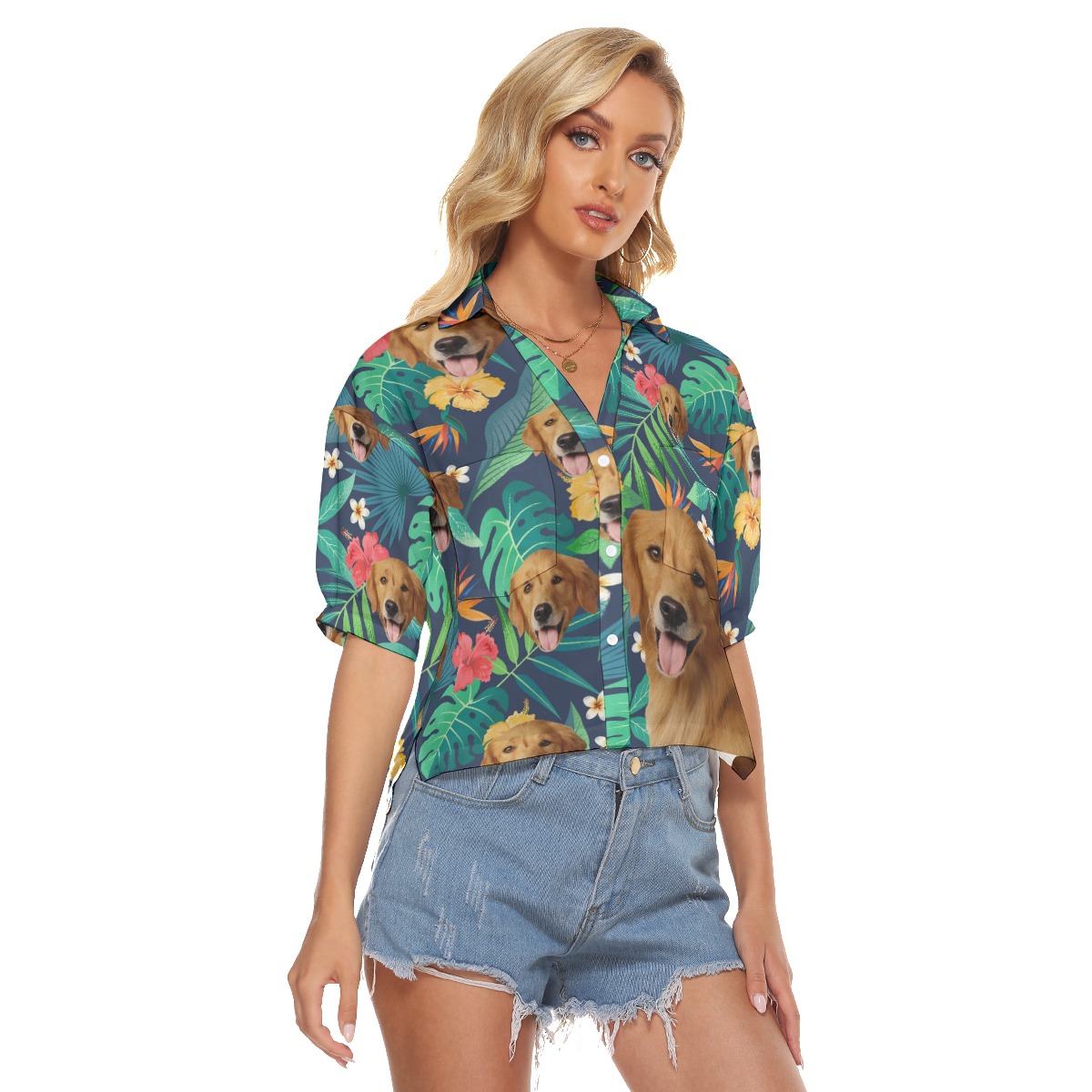 Custom Dog Face Women's Cropped Shirt