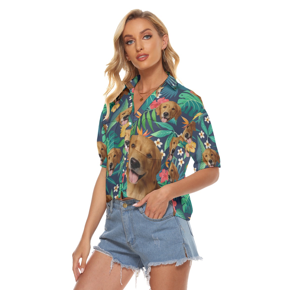 Custom Dog Face Women's Cropped Shirt