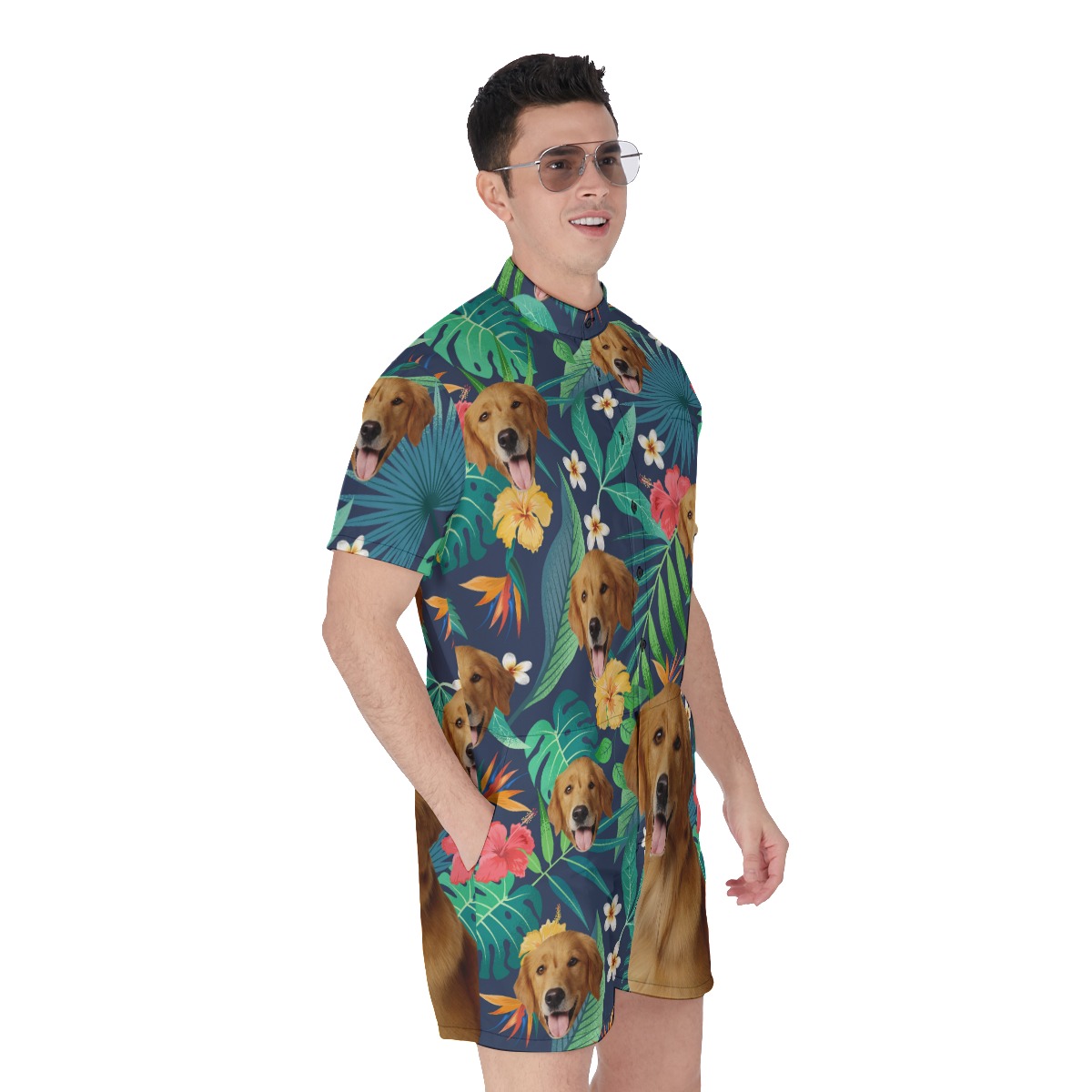 Custom Tropical Hawaiian Romper With Dog Face