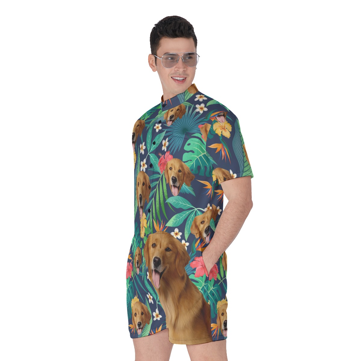 Custom Tropical Hawaiian Romper With Dog Face