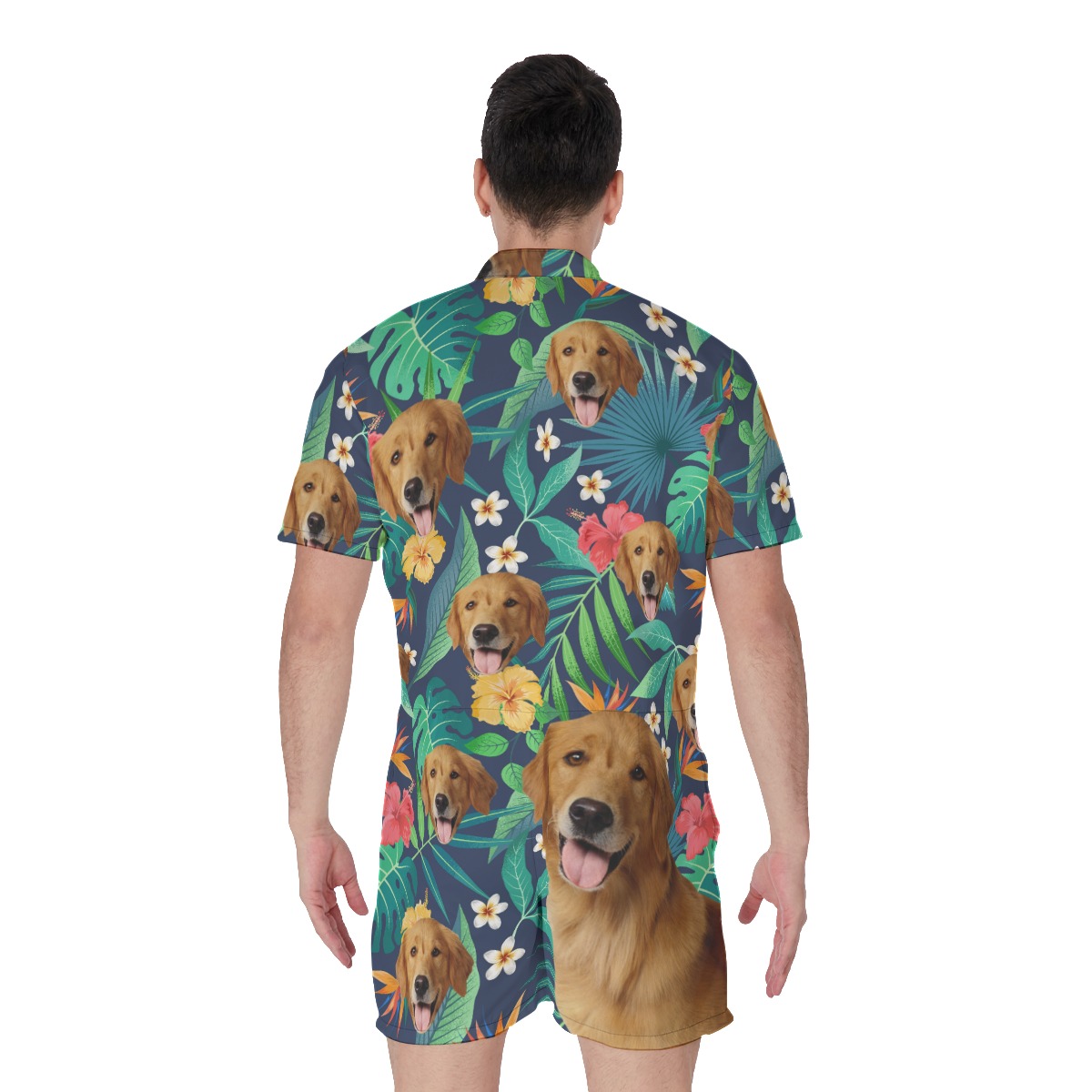 Custom Tropical Hawaiian Romper With Dog Face